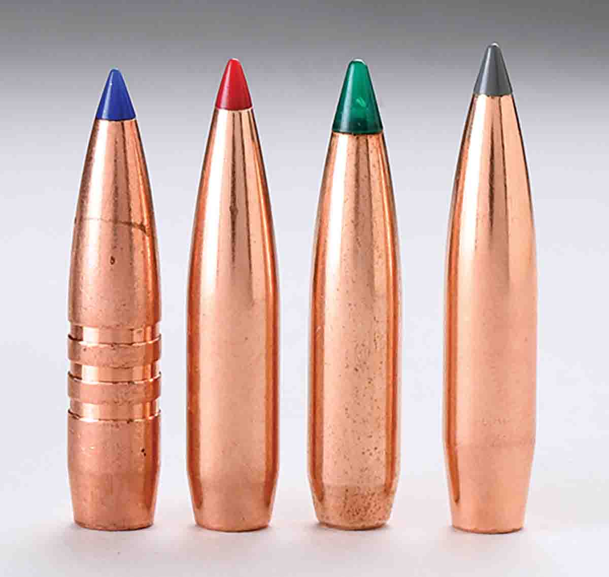 These .27-caliber bullets include (left to right): a Barnes 129-grain LRX BT, Hornady 145 ELD-X, Sierra 140 GameChanger and Nosler 150-grain AccuBond LR.